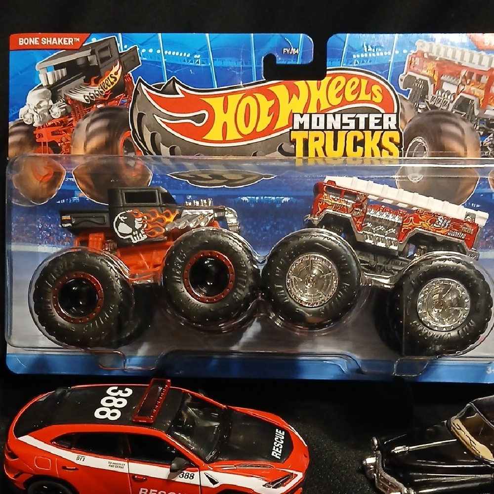 5 Alarm & Bone SHAKER Hot Wheels Monster Trucks - Red and Black